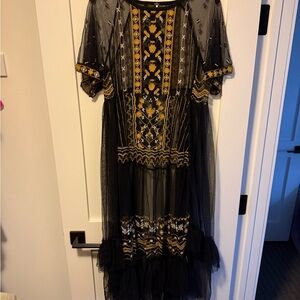 Elegant Black and Gold Embroidered TOP TUNIC sheer dress